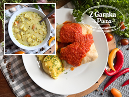 Gołąbki w sosie pomidorowym z ziemniakami + Zupa kalafiorowa z ziemniakami