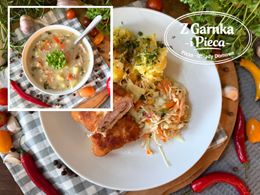 Cordon bleu z ziemniakami + surówka + Krupnik